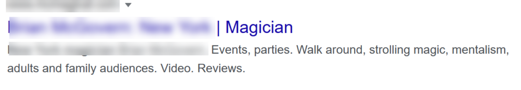 Example of less effective meta data description for a magician.