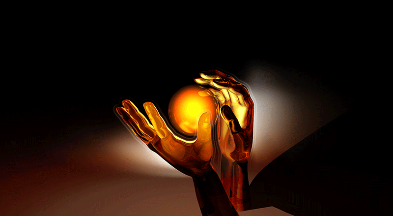 image of magic hands around gold globe